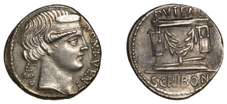 Roman Republican Coinage, L. Scribonius Libo, Denarius, c. 62, diademed head of Bonus Eventu...
