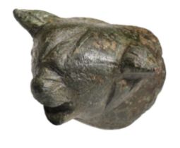 Romano-British, bronze hollow mount moulded as the head of a panther, 1st-2nd century, 39mm...