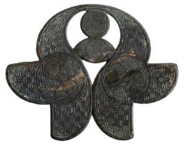 Celtic, La Tene bronze horse harness brooch, 1st century BC, 71mm x 57mm; flat openwork lyre...