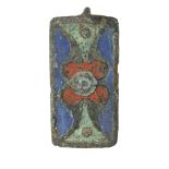 Romano-British, 2nd century AD, enamelled bronze rectangular plate brooch, 27mm x 14mm; cent...