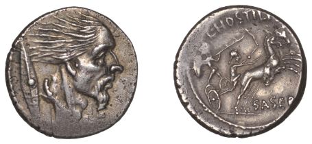 Roman Imperatorial Coinage, The Caesarians, L. Hostilius Saserna, Denarius, after August 48,...
