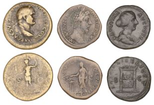 Roman Imperial Coinage, Vespasian, Sestertius, 71, laureate bust right, rev. Roma standing l...
