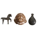 Roman, artefacts (3), Romano-Egyptian terracotta female head, remains of a white gesso; bron...