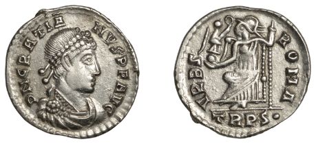 Roman Imperial Coinage, Gratian (367-383), An irregular silver Siliqua naming Gratian, after...