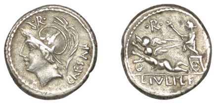 Roman Republican Coinage, L. Julius Caesar, Denarius, c. 103, caesar, helmeted head of Mars...