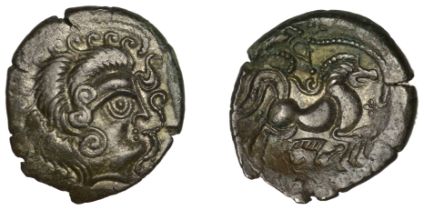 ARMORICA, Coriosolites, billon Stater, class II, c. 56 BC, head of sun-god right with neatly...