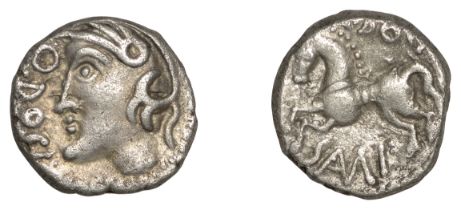 EASTERN GAUL, Sequani, Q. Doci, silver Quinarius, helmeted head of Roma left, q. doci in fie...