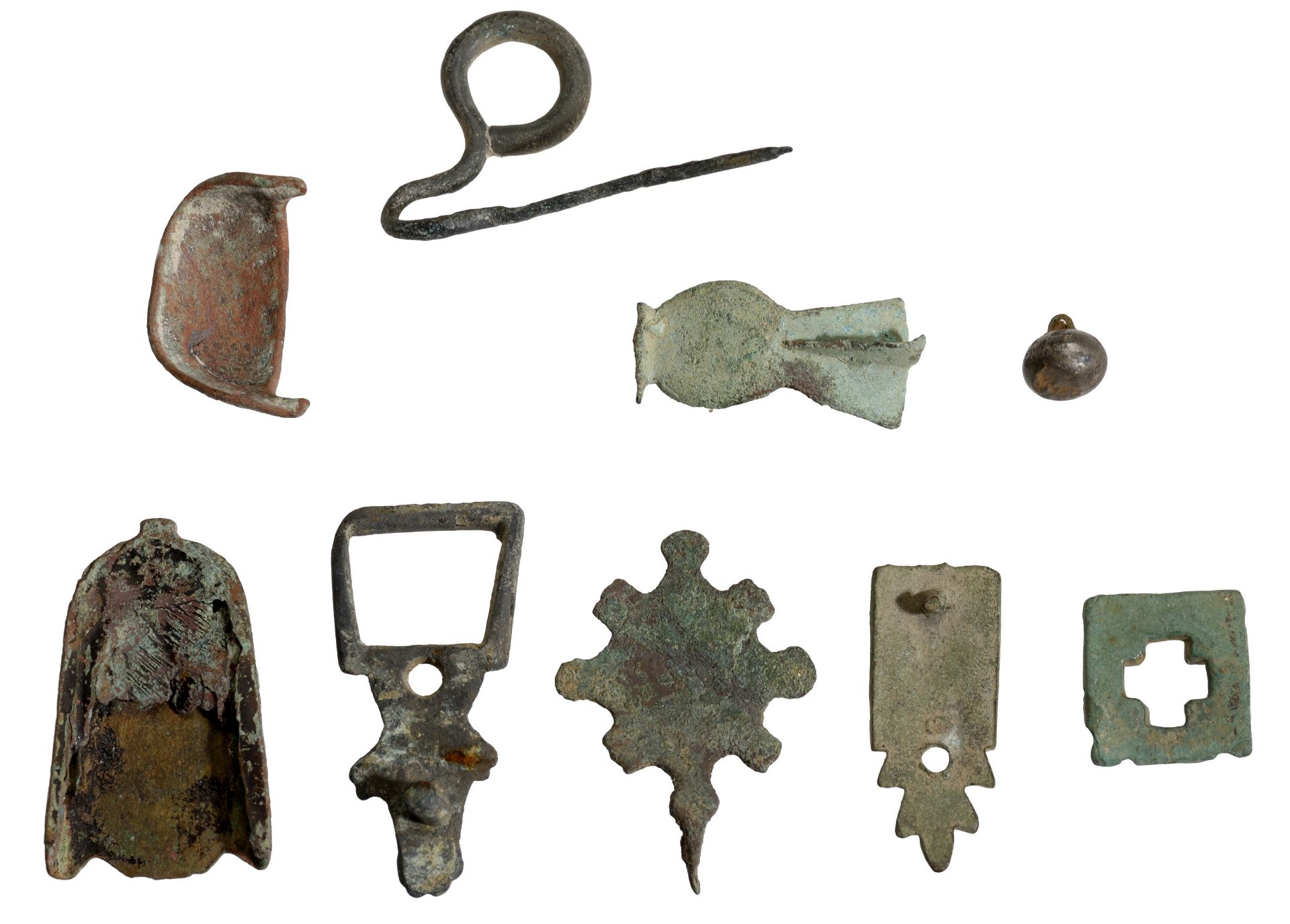 Roman to Medieval, assorted artefacts (9), including ring-headed dress pin; dagger chape; he... - Image 2 of 2