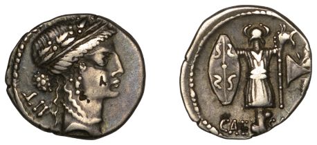 Roman Imperatorial Coinage, The Caesarians, Julius Caesar, Denarius, travelling military min...