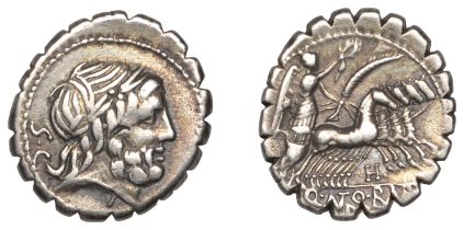 Roman Republican Coinage, Q. Antonius Balbus, serrate Denarius, c. 83, laureate head of Jupi...