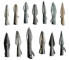 Greek / Scythian, bronze arrowheads (13), 6th-3rd century BC, socketed with ribbed heads and...