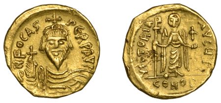 Byzantine Coinage, Phocas (602-610), Solidus, Constantinople, crowned bust facing, holding c...