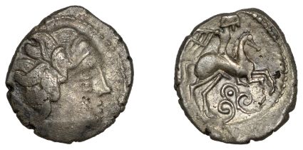 WESTERN GAUL, Pictones, silver Drachm, 2nd century BC, head of female deity right, rev. hors...