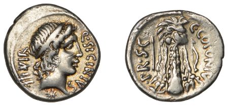 Roman Imperatorial Coinage, The Pompeians, Q. Sicinius and C. Coponius, Denarius, mobile mil...