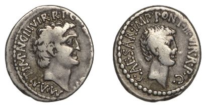 Roman Imperatorial Coinage, The Triumvirs, Mark Antony with Octavian, Denarius, Ephesus, 41,...