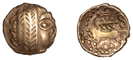 LORRAINE, Lueci, gold Quarter-Stater, c. 120-100, head of male divinity right wearing chevro...