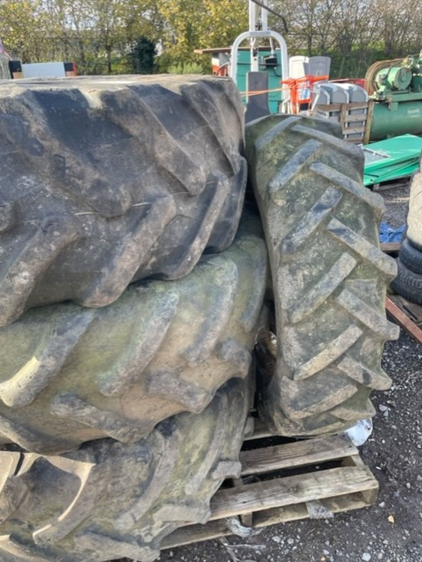Pallet of agric tyres 3 no at 480/70R30 and one at 13.6/12.28 all got plenty tread on - no reserve - Image 2 of 4