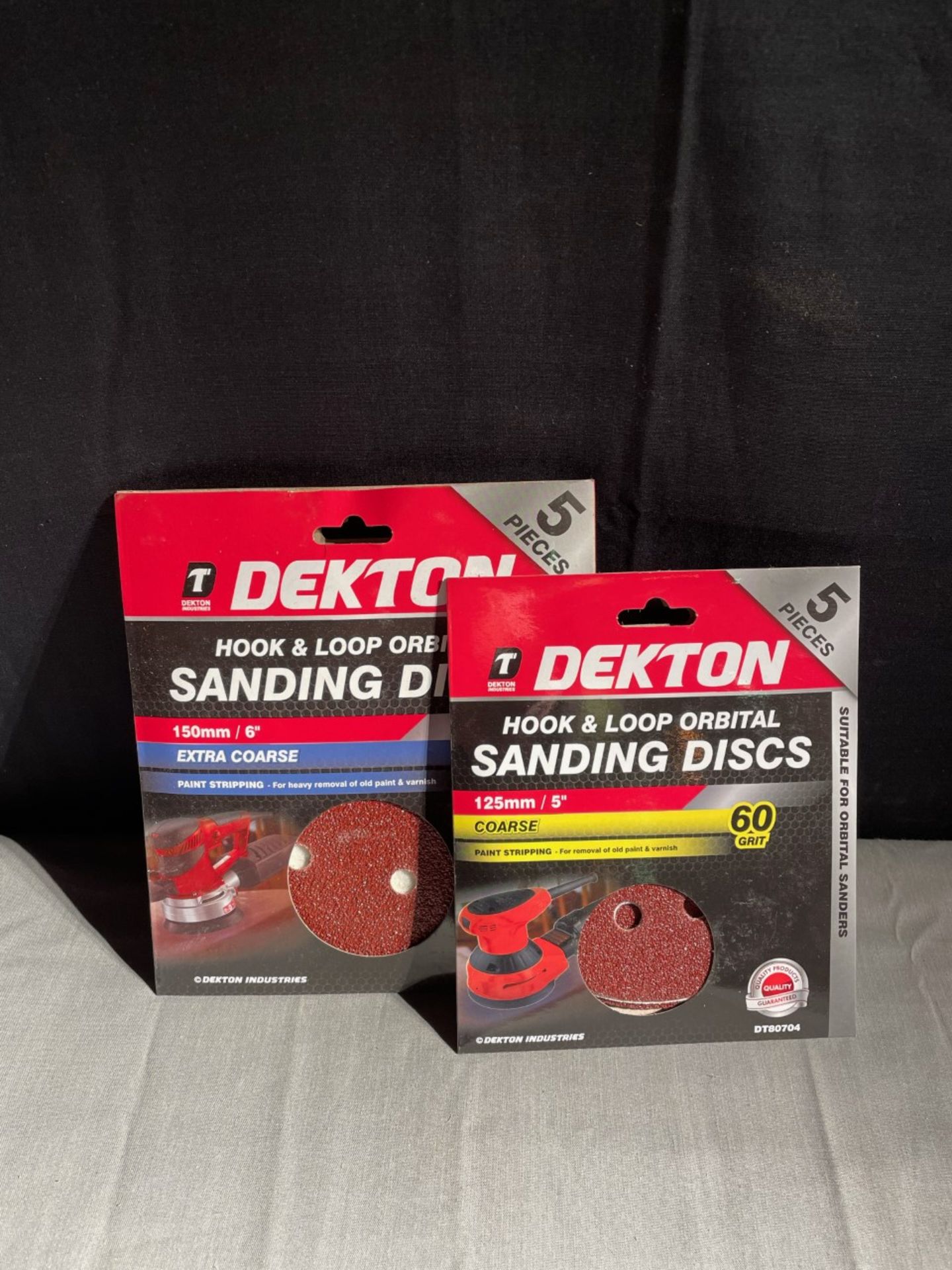 New 1x 5 piece Dekton 40 grit hook and loop orbital sanding disc and 1 x new Dekton 60 grit hook and