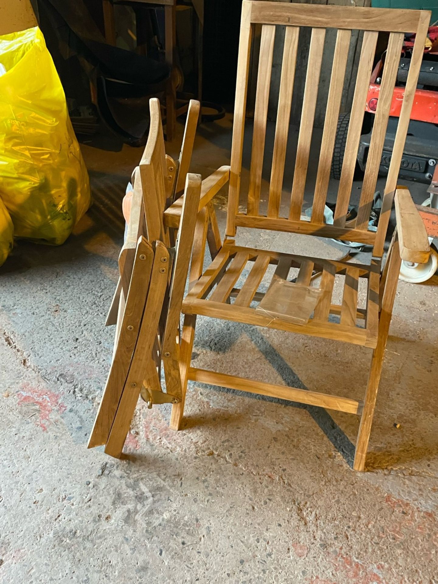 Set of 2 new teak folding reclining armchairs