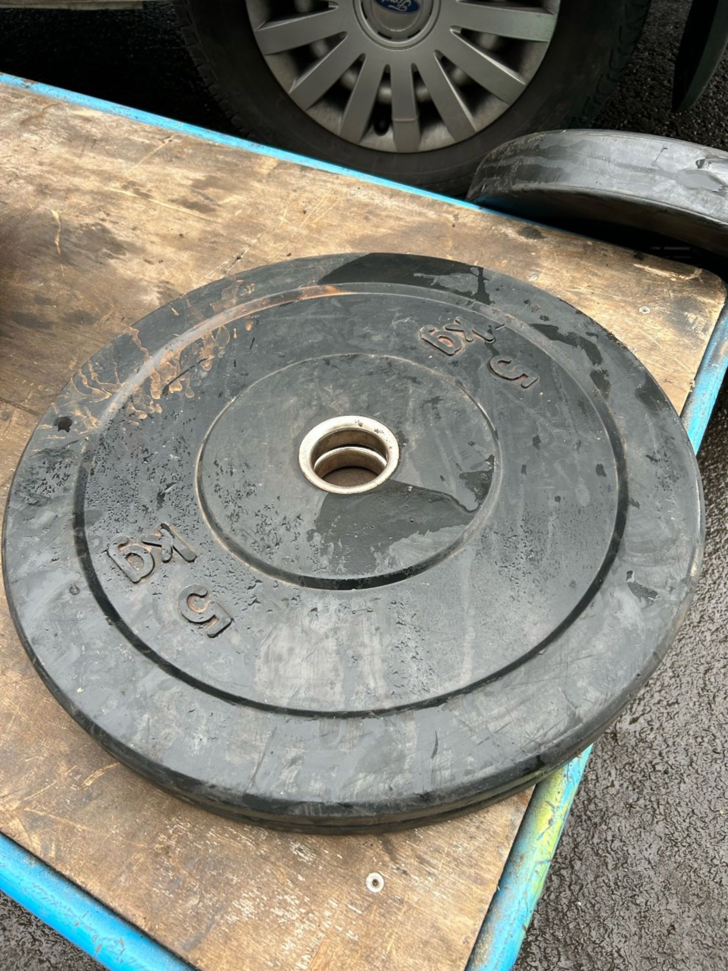 2x 5kg rubber Olympic weights plates