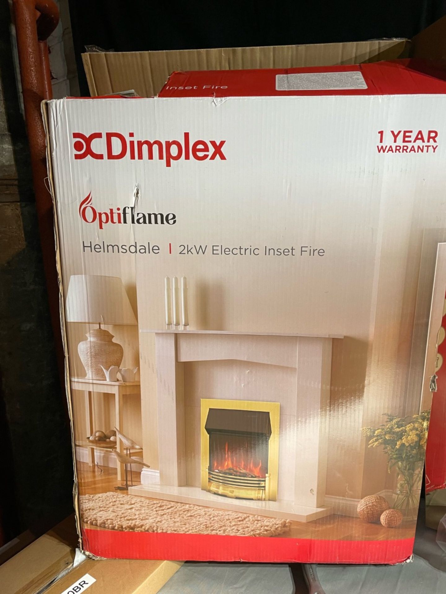 New in box dimplex optiflame Helmsdale 2kW electric inset fire. Missing plug connector. These