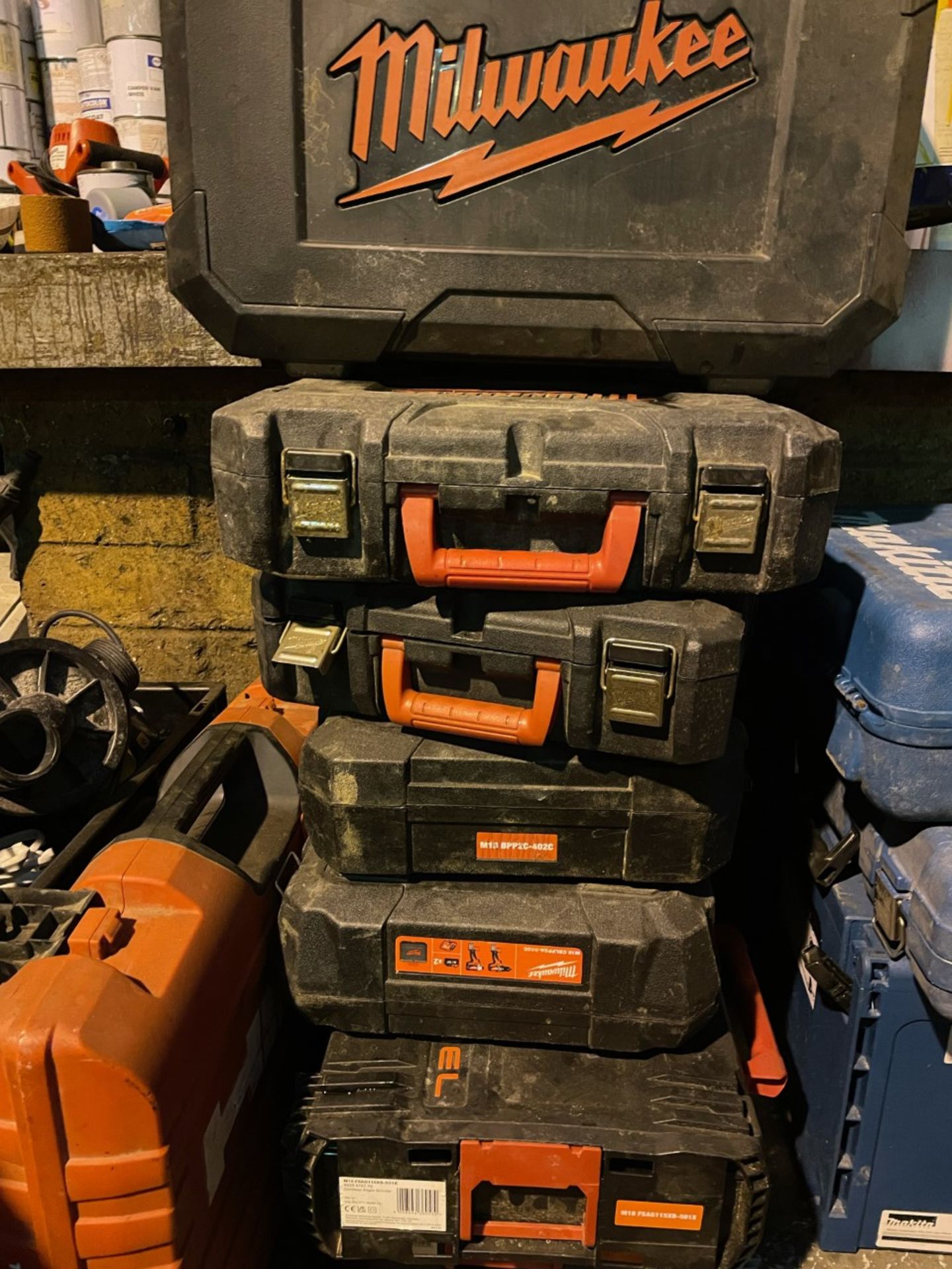 Job lot of 7 milwaukee power tool boxes. No tools are included in this item