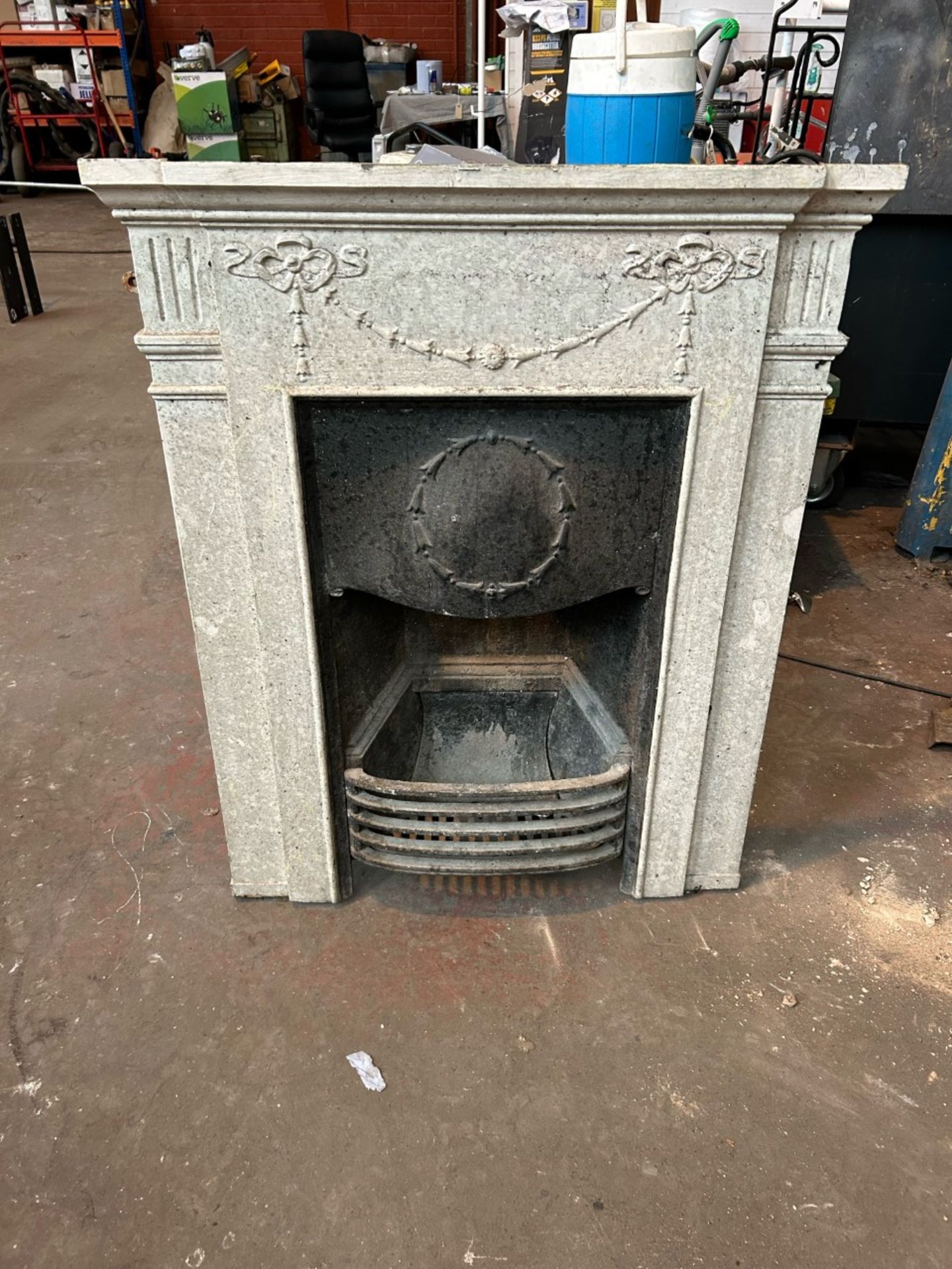 Old vintage cast iron fireplace. All parts present, good condition