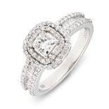 *NO RESERVE* 1.03ct Diamond Ring with Double Halo and Pave Band, 18K White Gold (GH Vs-Si)