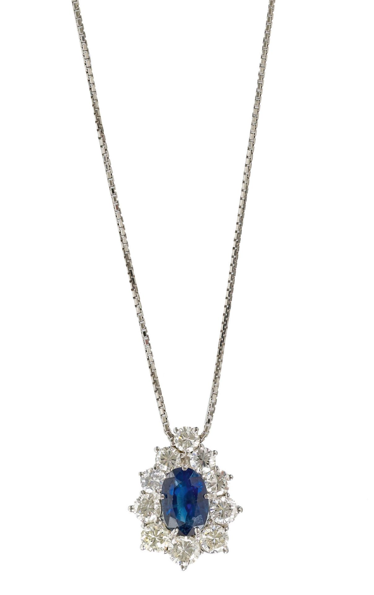SAPHIR-BRILLANT-ANHÄNGER MIT KETTE / Sapphire-diamond-pendant necklace  - Bild 2 aus 2