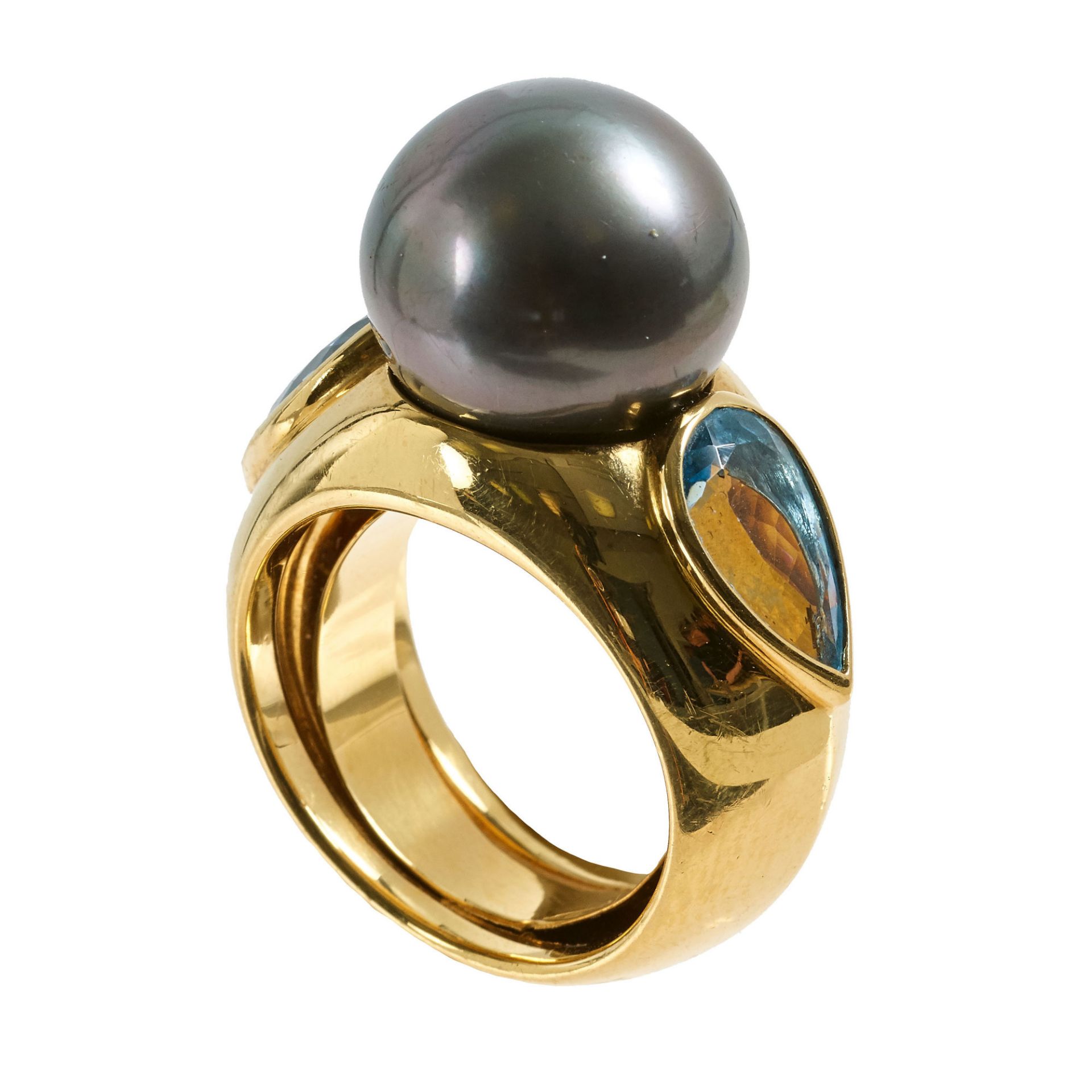 PERLEN-AQUAMARIN-RING: Frech, Zürich. / Pearl-aquamarine-ring, Frech, Zurich.