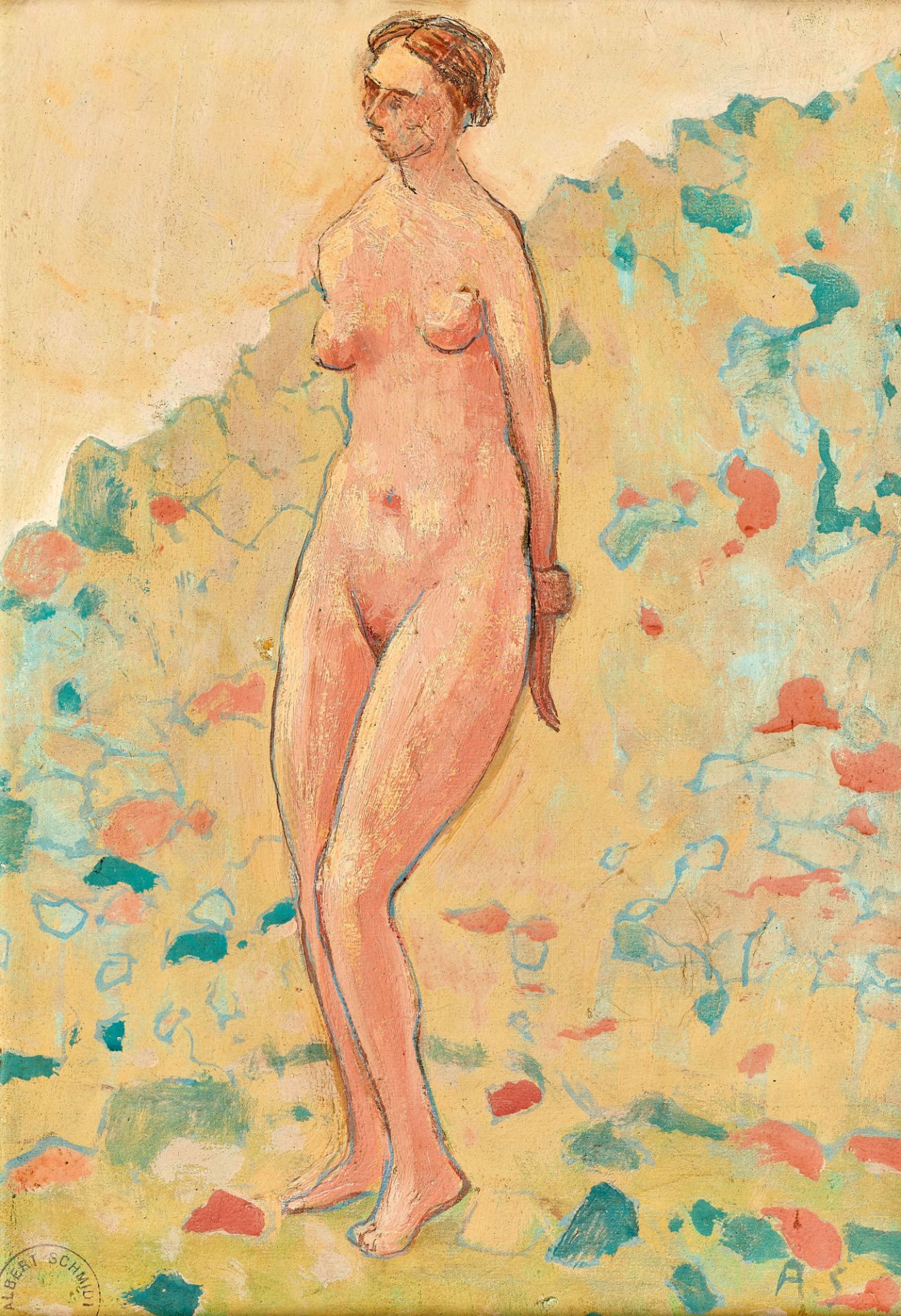 SCHMIDT, ALBERT: Femme nue dans un paysage.