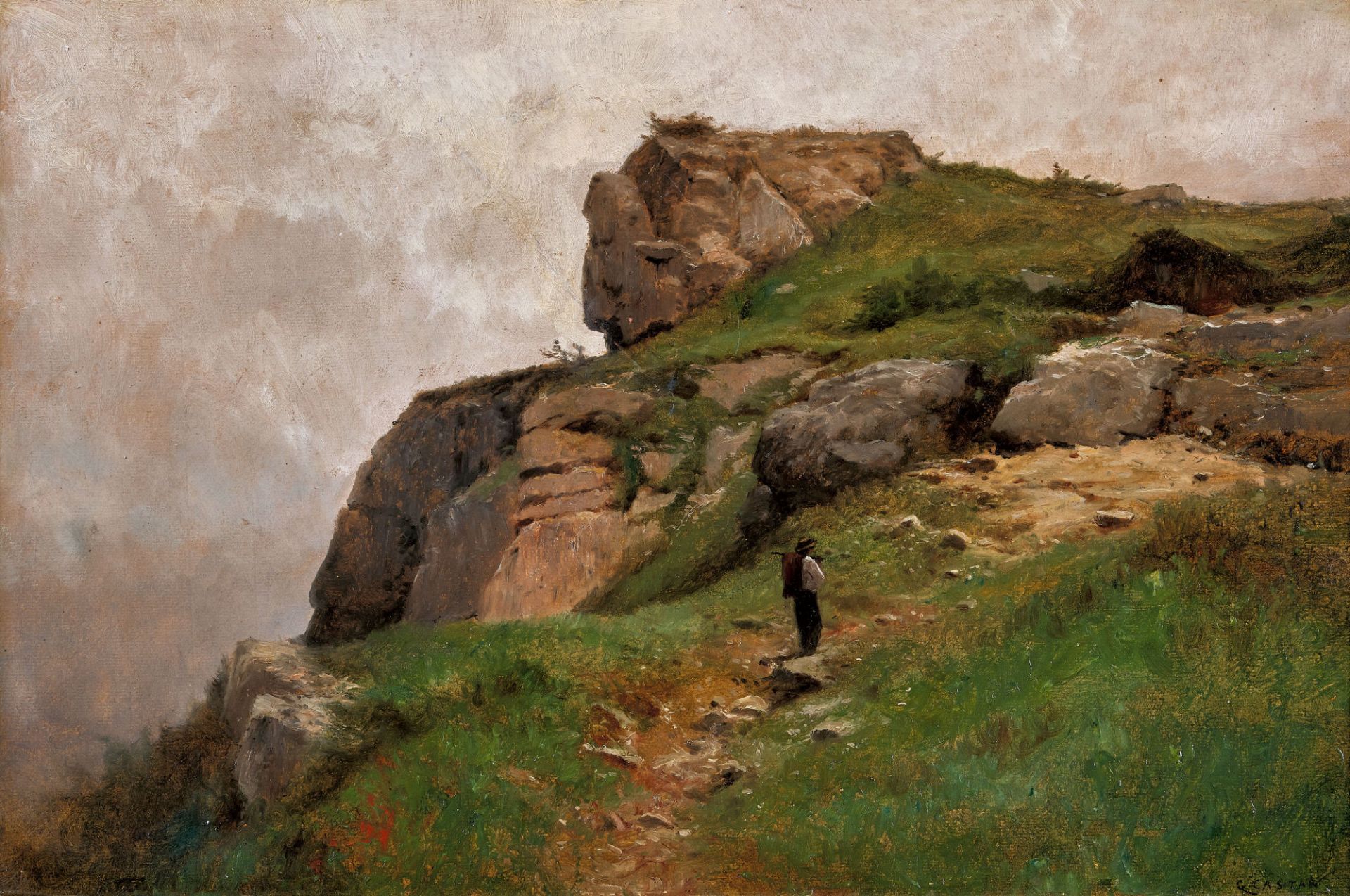 CASTAN, GUSTAVE EUGÈNE: Wanderer auf dem Bergpfad.