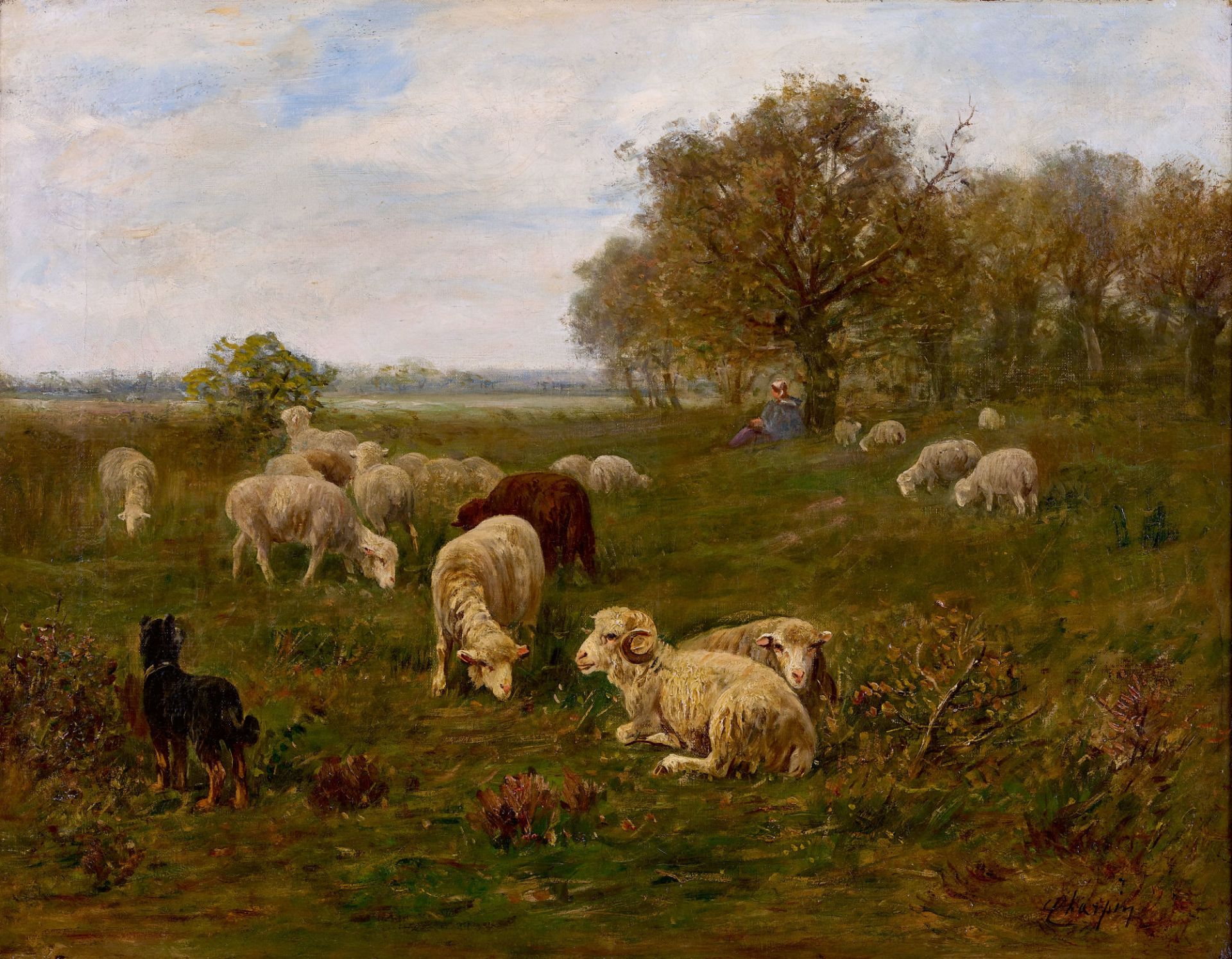 CHARPIN, ALBERT: Bergère et ses moutons.