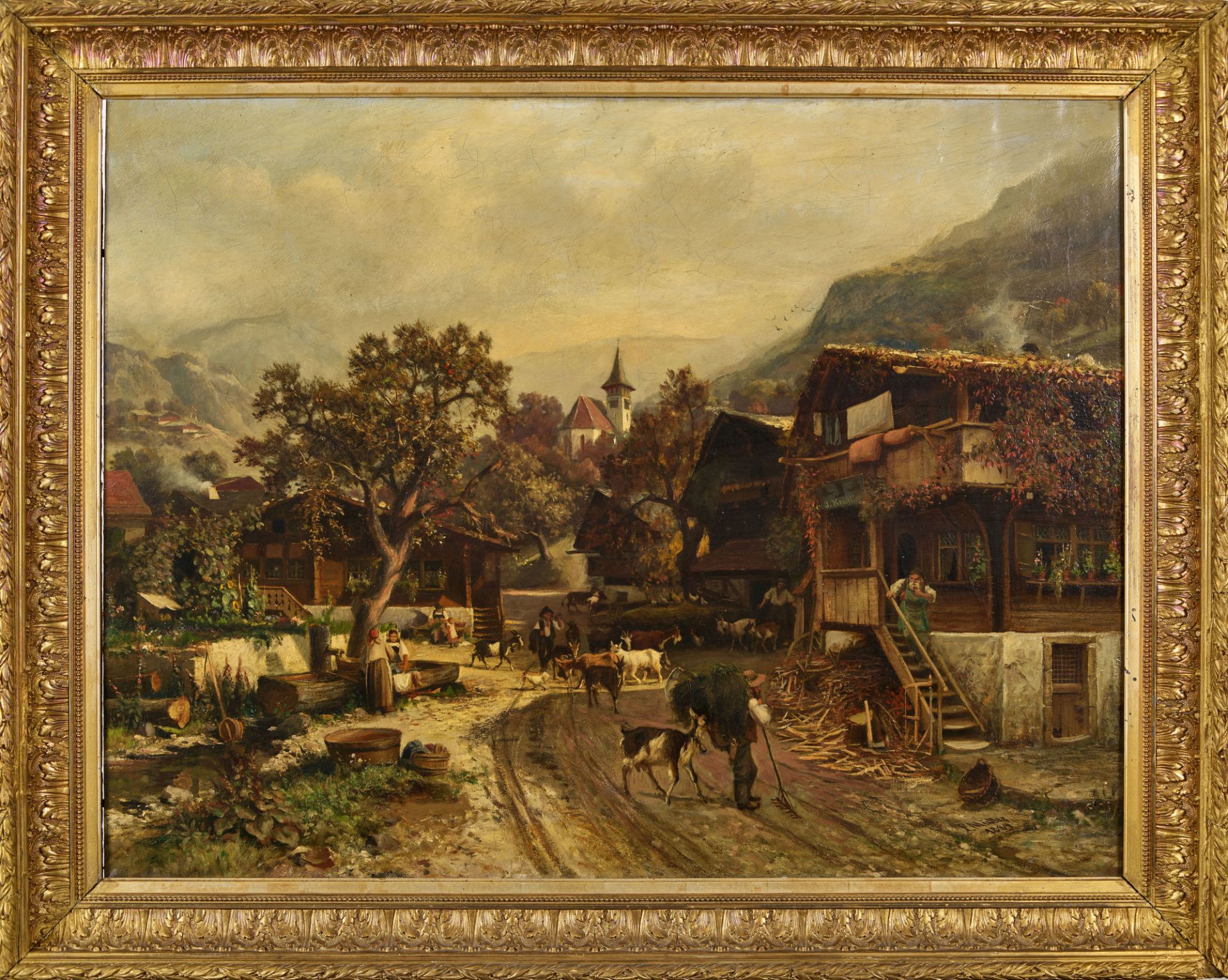 MÜLLER, FRANZ ADOLF CHRISTIAN: "Herbst-Morgen (Dorfstrasse im Berneroberland)". - Bild 2 aus 2