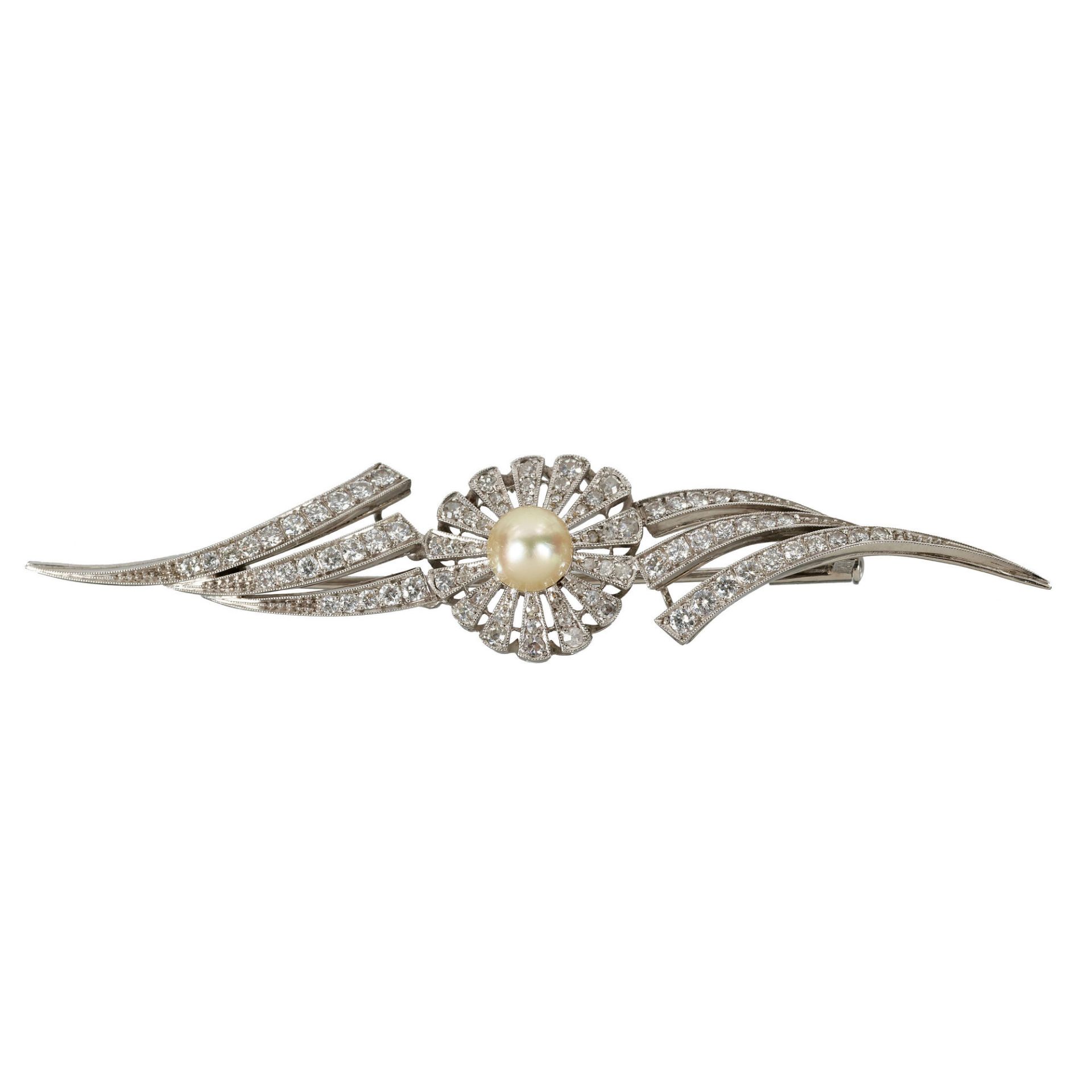 PERLEN-DIAMANT-BROSCHE / Pearl-diamond-brooch