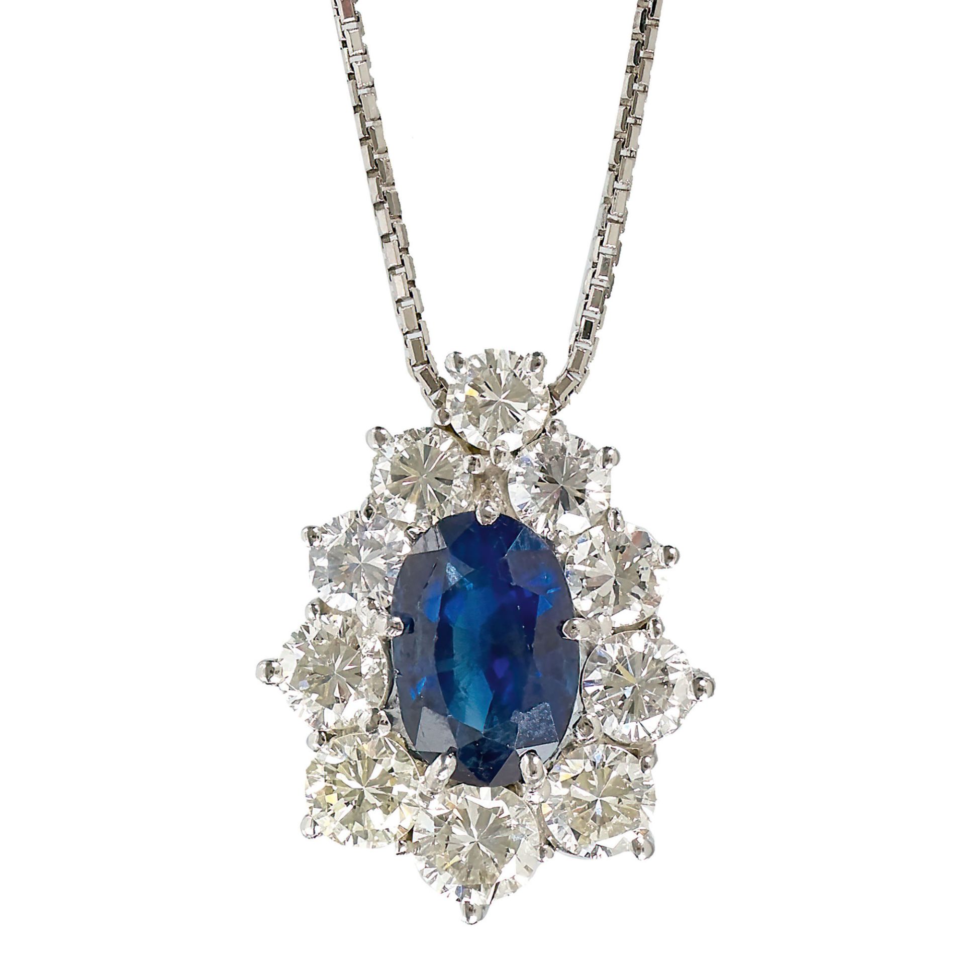 SAPHIR-BRILLANT-ANHÄNGER MIT KETTE / Sapphire-diamond-pendant necklace