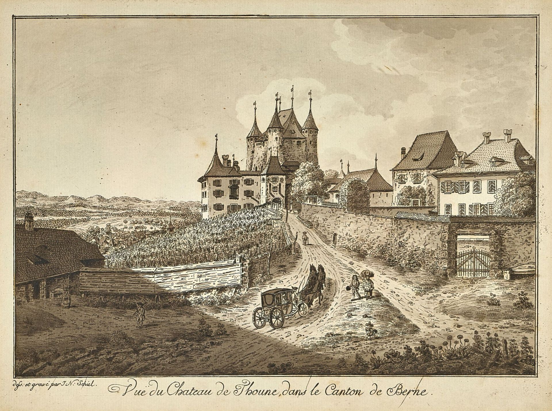 SCHIEL, JOHANN NIKOLAUS: "Vue du Chateau de Thoune, dans le Canton de Berne".