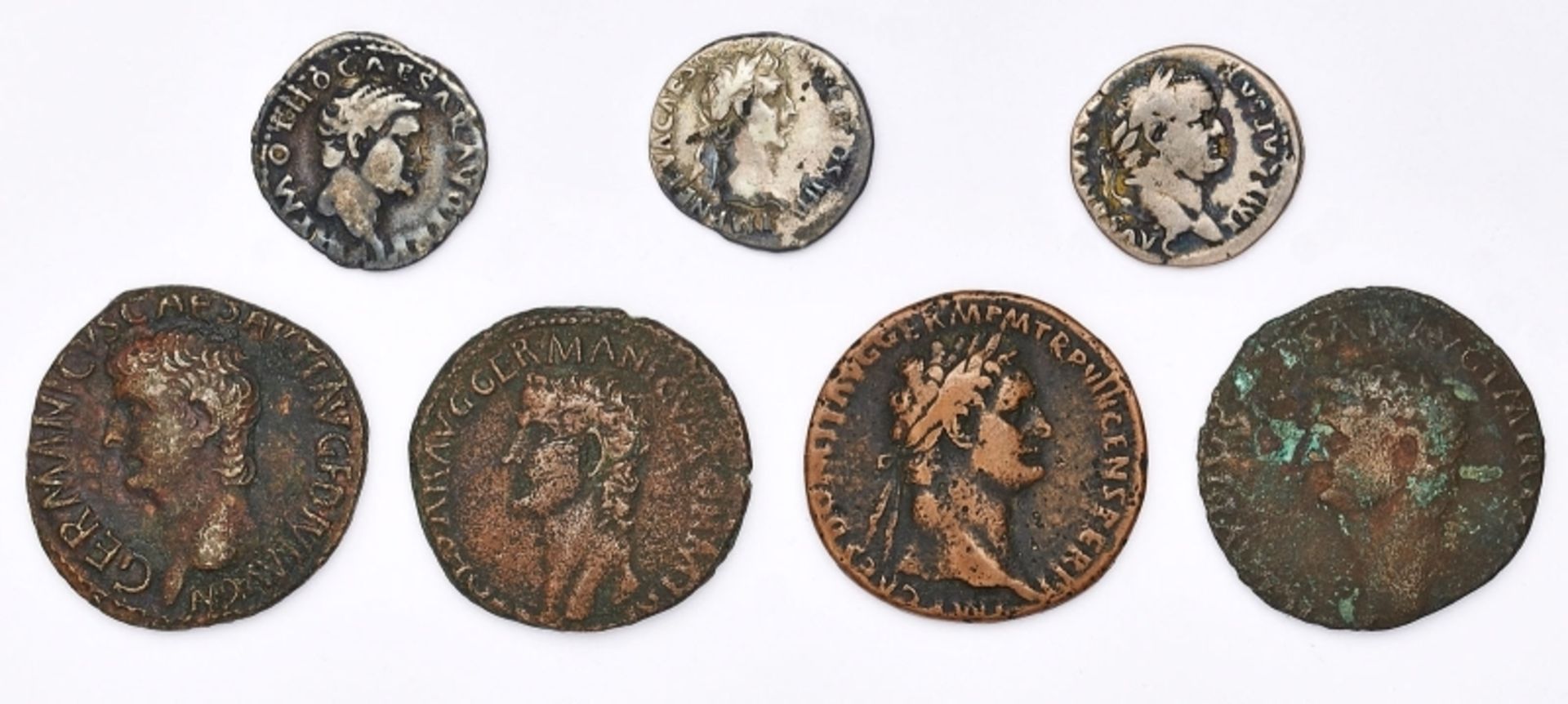 Konvolut v. 7 versch. antiken Münzen d. Röm. Kaiserzeit 1. Jh. n. Chr.
