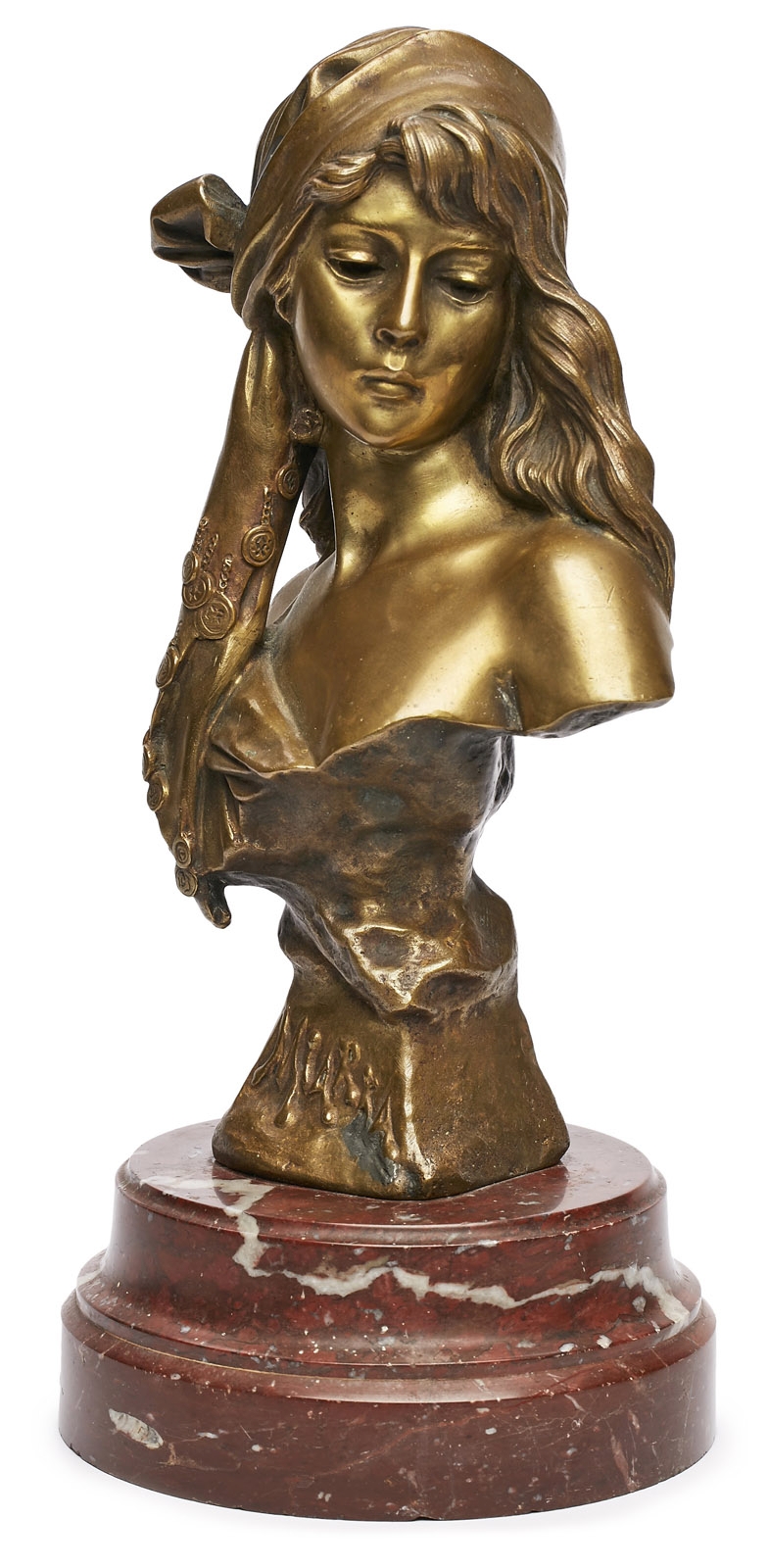 Bronze Emmanuel Villanis: Büste "Miarka", Jugendstil, um 1910. - Image 2 of 2