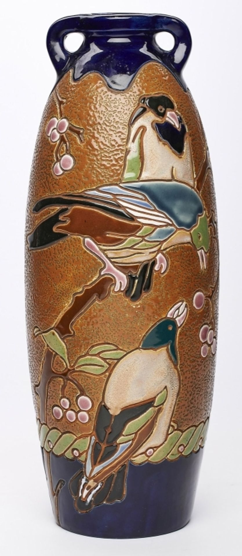 Gr. Vase mit Vogeldekor, Amphora um 1920.