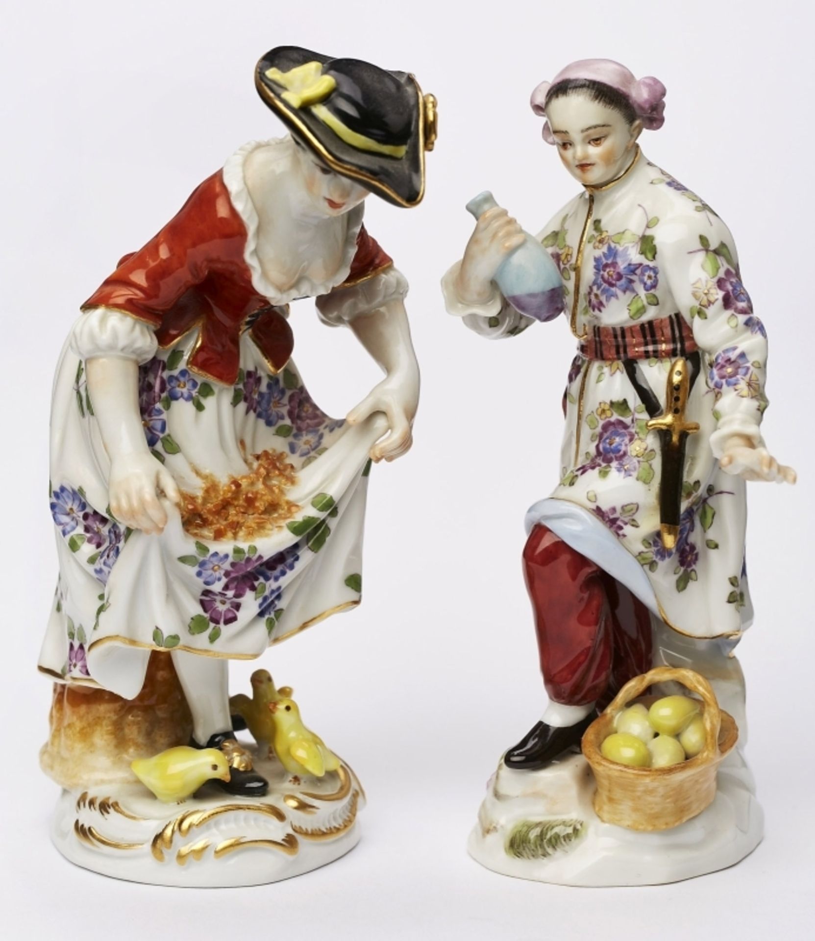 Satz von 2 Figuren Hühnermagd und Japanerin, Meissen um 1980.