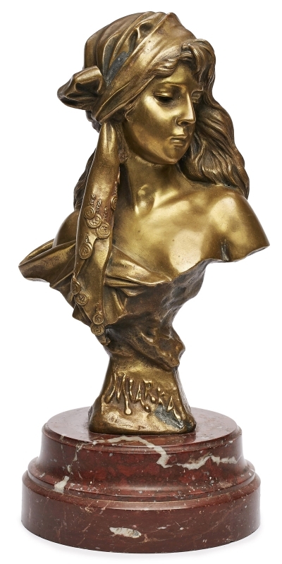 Bronze Emmanuel Villanis: Büste "Miarka", Jugendstil, um 1910.