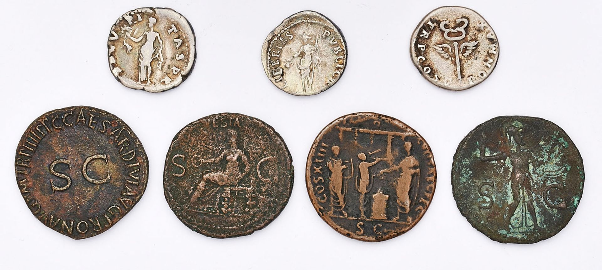 Konvolut v. 7 versch. antiken Münzen d. Röm. Kaiserzeit 1. Jh. n. Chr. - Bild 2 aus 2