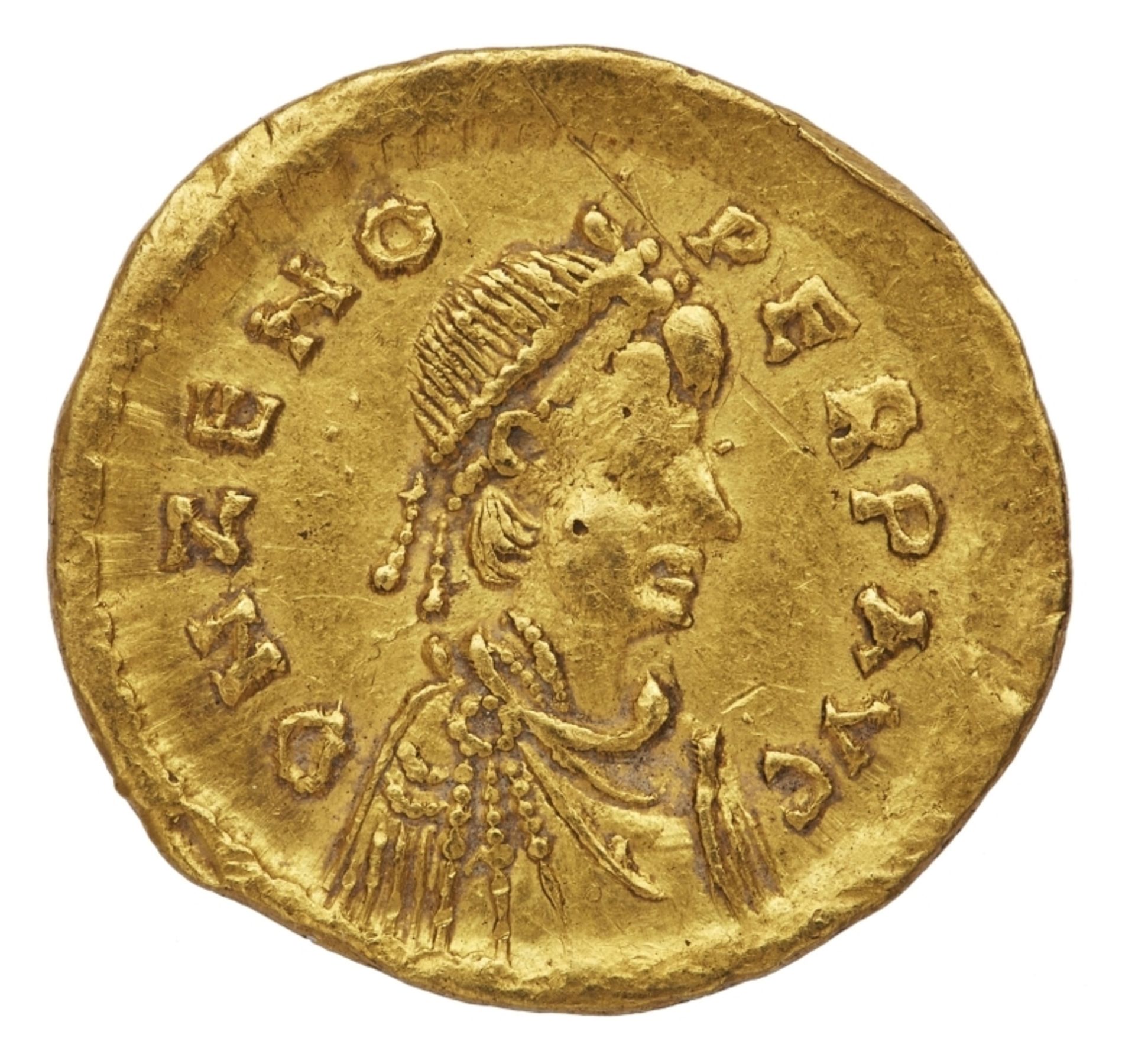 Antike Goldmünze, Tremissis, Kaiser Zenon, Oström. Reich  474 - 491
