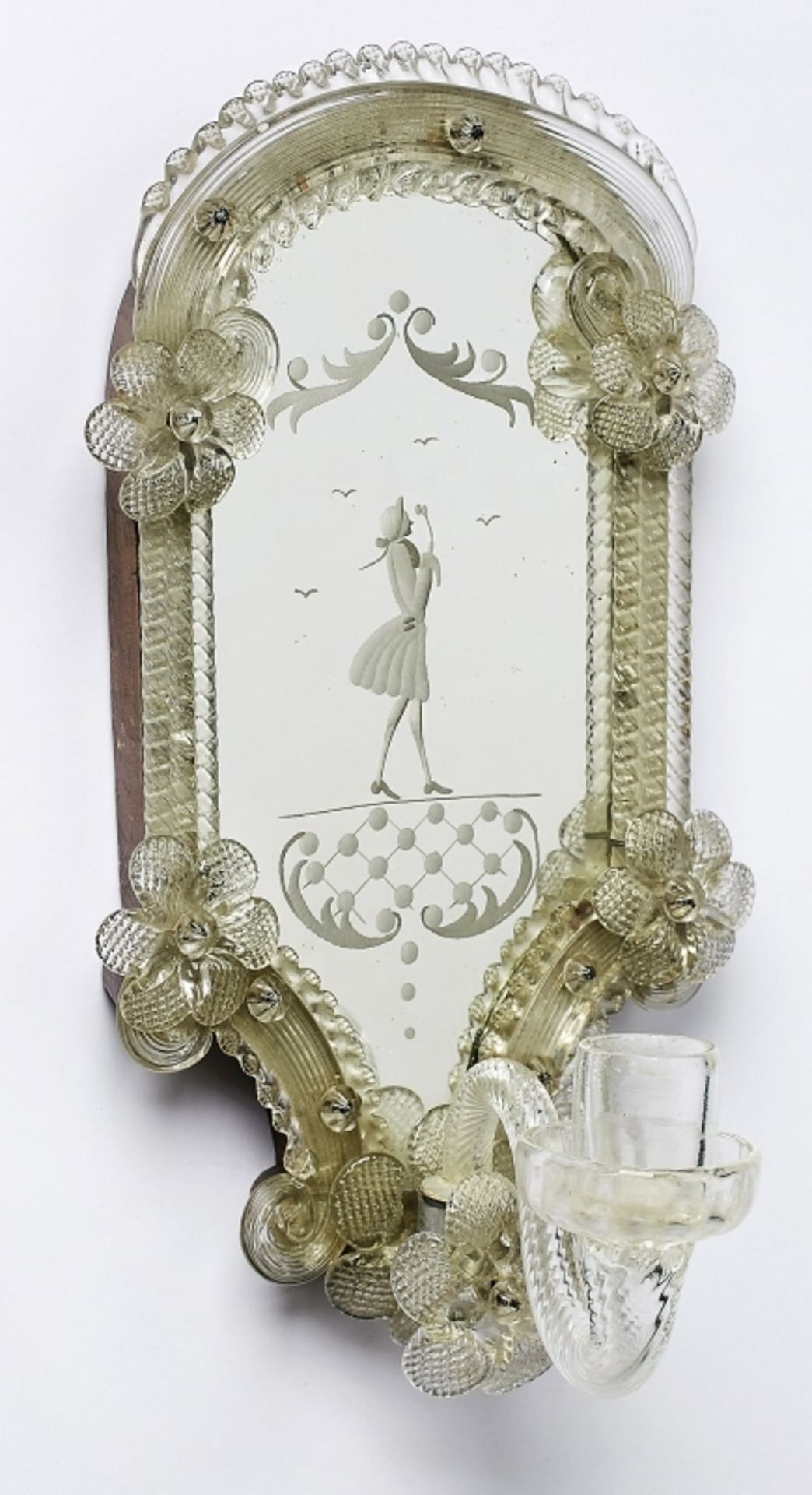 Kl. Spiegel mit Leuchter, Rokoko-Stil, Murano wohl um 1960.