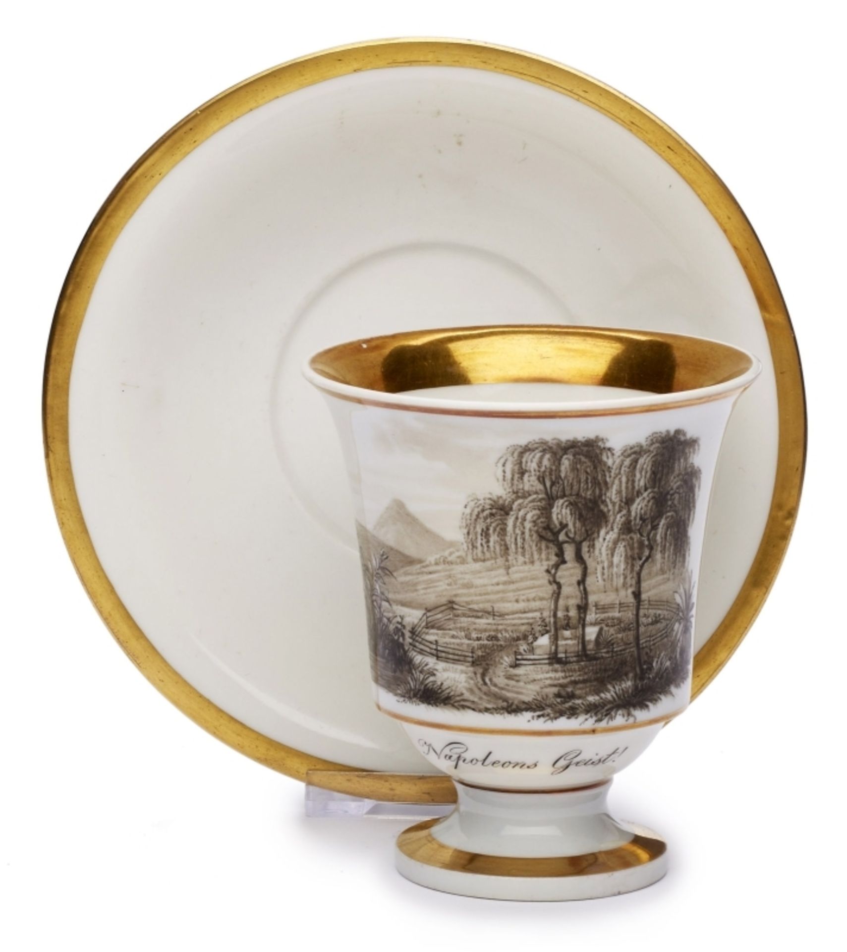 Tasse "Napoleons Geist!", Meissen um 1830, auf UT, KPM Berlin um 1830.