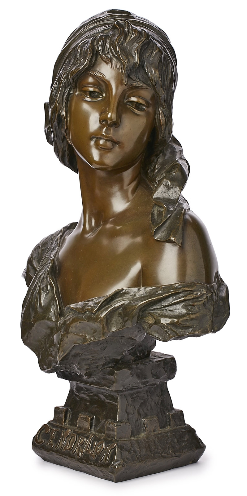 Gr. Bronzebüste Emmanuel Villanis: "Cendrillon", Jugendstil, um 1900. - Image 2 of 2