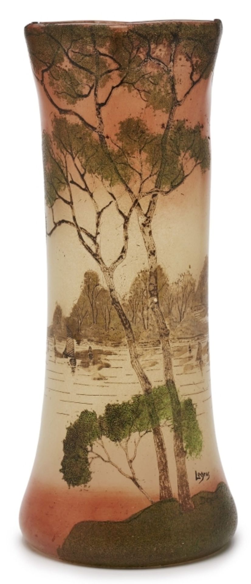 Gr. Vase "Flussufer", Jugendstil, Legras um 1910.