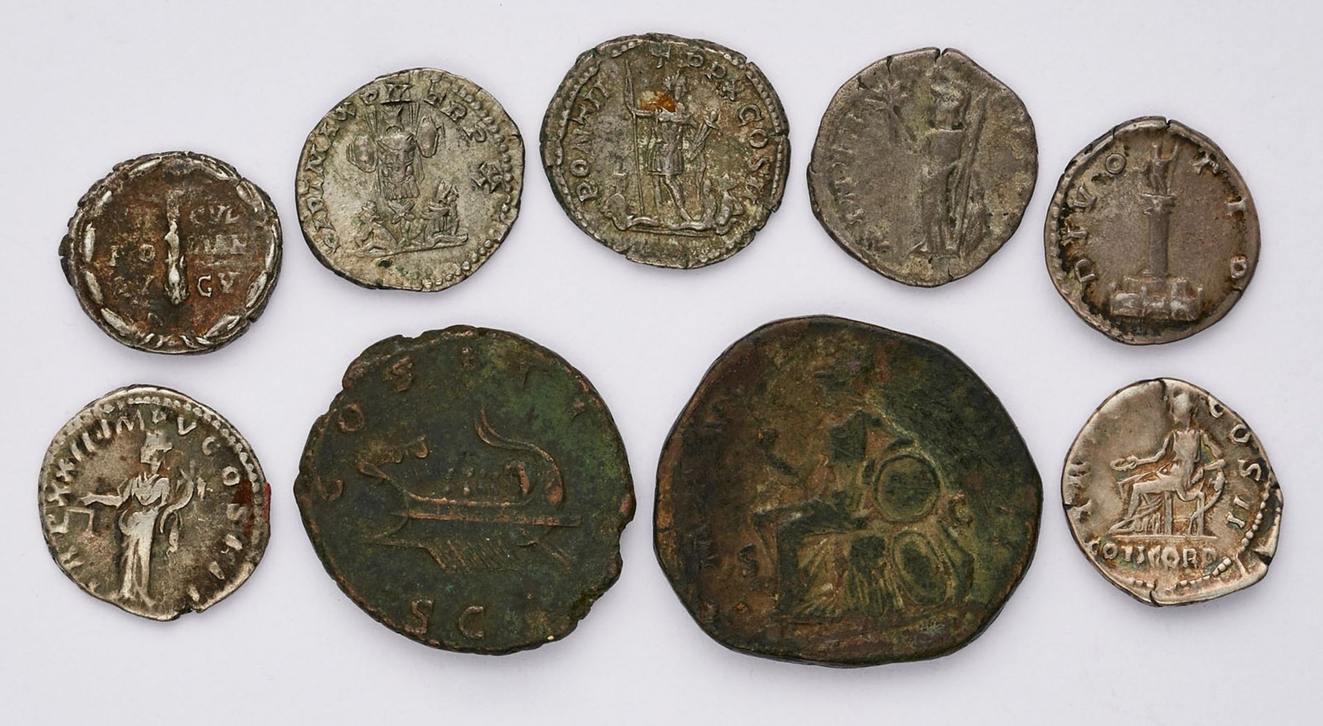 Konvolut v. 9 versch. antiken Münzen d. Röm. Kaiserzeit 2. Jh. n. Chr. - Bild 2 aus 2