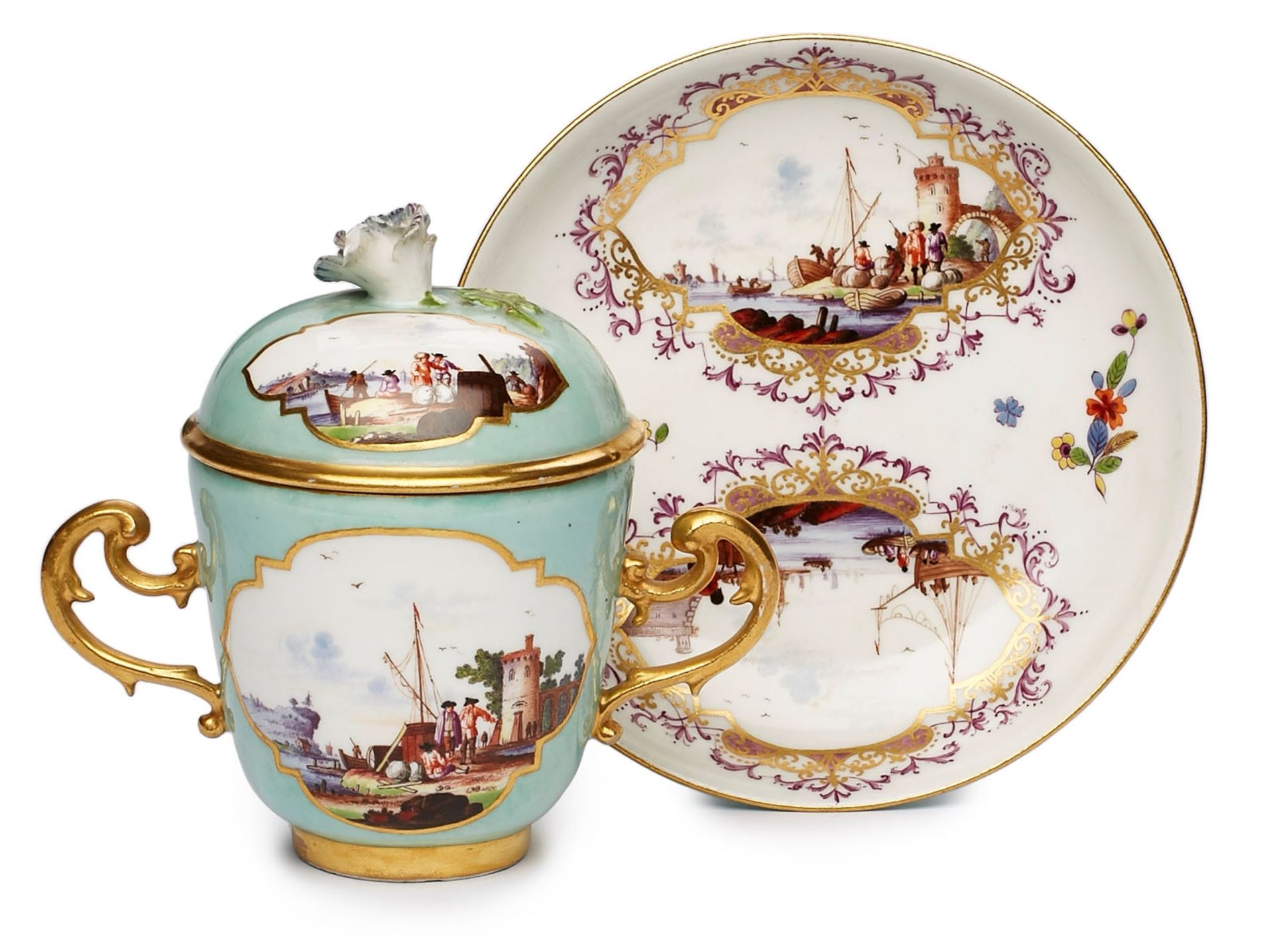 Deckeltasse mit UT "Kauffahrteiszenen", Meissen um 1750. - Image 2 of 2